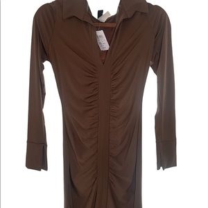 WINDSOR BROWN ROUCHED MINI DRESS